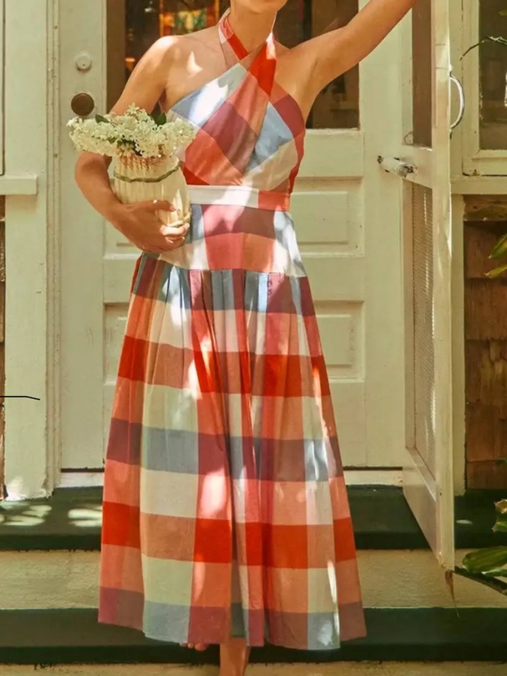 HUNTER BELL Multicolor Gingham Halter Backless Midi Dress - Picture 3 of 11